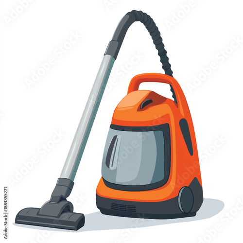 Orange upright vacuum cleaner with silver wand.