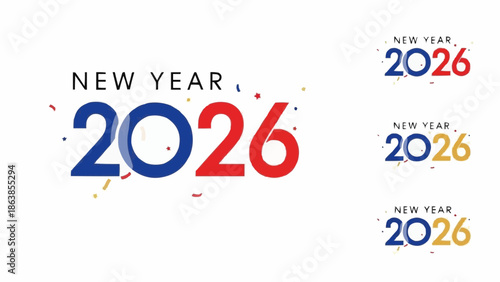 New Year 2026 colorful typography with confetti