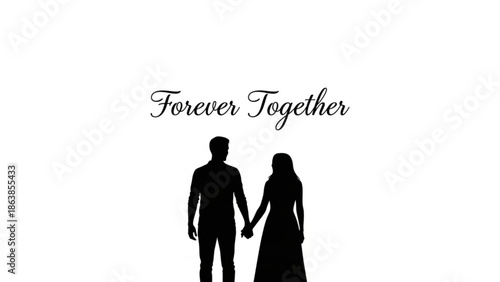 Couple holding hands together in a silhouette illustration