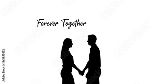 Couple Holding Hands Facing Each Other in Silhouette Against a White Background