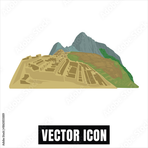Machu Picchu Inca City Landscape Vector Illustration Flat Design