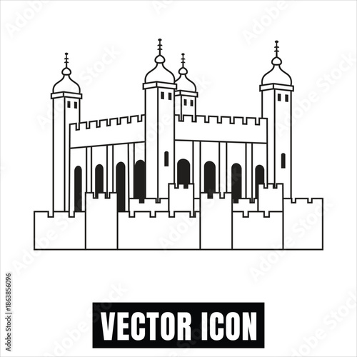 Medieval Castle Illustration with Towers and Battlements, Flat Design Graphic