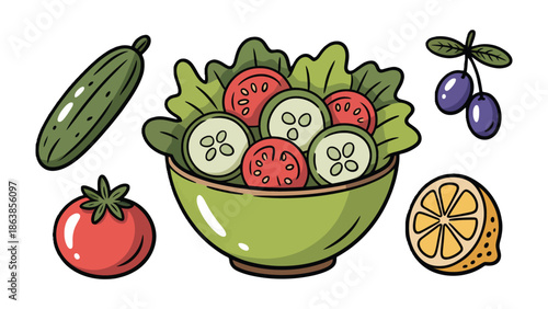 Healthy Plate: A vibrant illustration showcasing the fresh ingredients of a healthy salad, a delicious and nutritious meal option. 