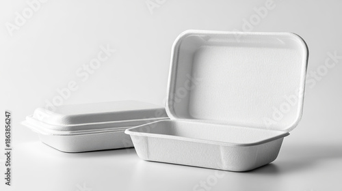 Isolated Foam Bento Box on Bright White Background for Takeaway