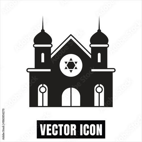 Synagogue Building with Star of David, Flat Design Vector Illustration