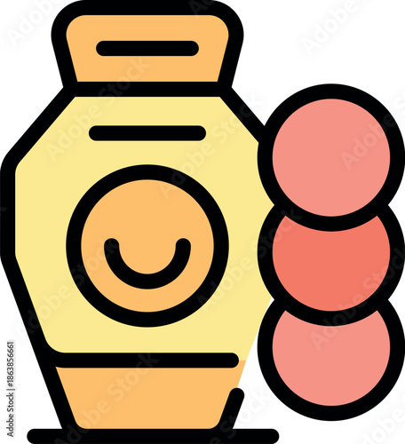 Washing machine with a smiling face and laundry detergent pods, concept of clean clothes and easy laundry