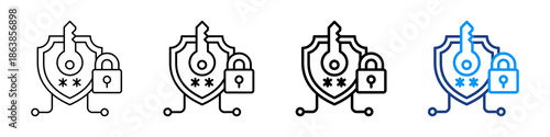 Encryption Key Icon Different Style Outline Collection Set.