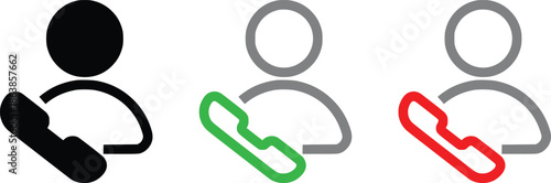 Customer support agent icon set with phone handset and user symbol for call center and contact us