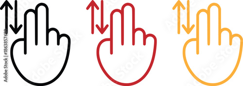 Touch screen gesture icon set with two-finger scroll and multi-touch swipe symbols for mobile interface design