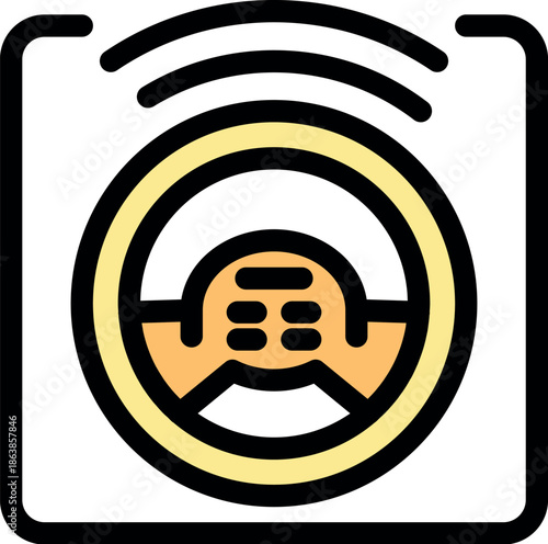 Steering wheel with integrated controls and wireless connectivity, symbolizing advanced driver assistance systems and autonomous vehicles