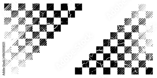 Race flag grunge background, car rally or motocross finish flag with vector checker pattern. Grunge race flag for car racing sport or bike speedway, motorsport