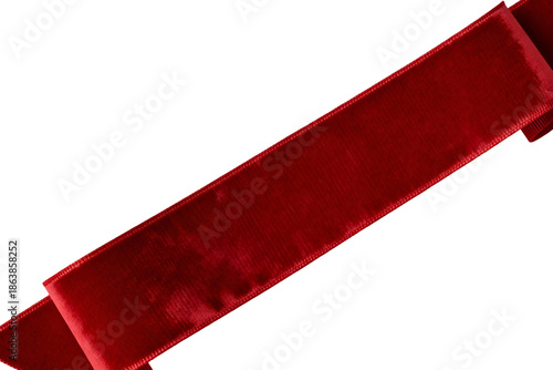 Elegant Red Velvet Ribbon Banner Isolated on transparent Background