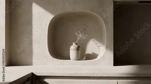 Elegant Interior Still Life With Plastered Walls And Minimalist Vase Composition Revealing Soft