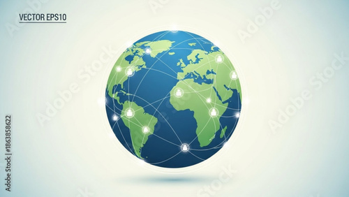 Global connectivity and communication concept with a vector globe and network lines with technology and connection and earth and international