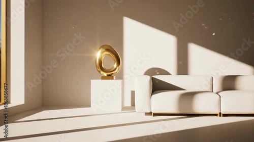 Elegant Interior With Golden Sculpture And Sunlight Through Window For Modern Design