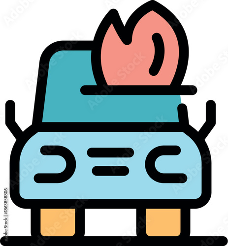 Car catching fire representing vehicle damage and accident, insurance concept