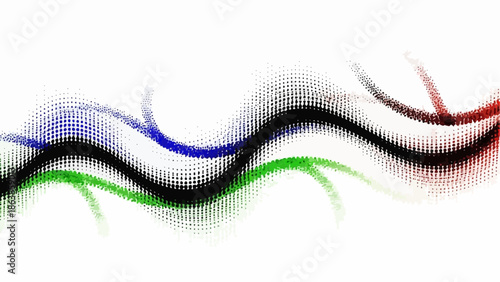 Vibrant wavy lines of colorful dots on white background