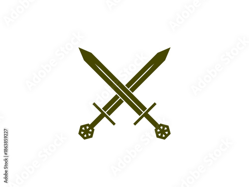 Ancient swords vector illustration featuring two crossed medieval blades isolated on white background, traditional weapon design for history, war, and battle theme