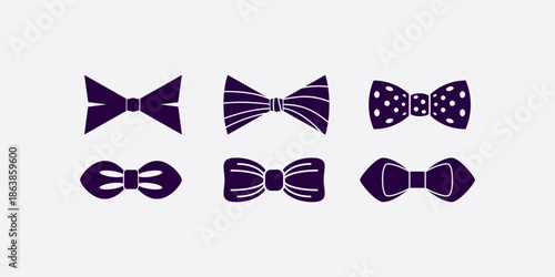 Bow tie silhouette set vector illustration featuring fashion accessory design, black bowties isolated on white background for clothing, formal wear and style concepts