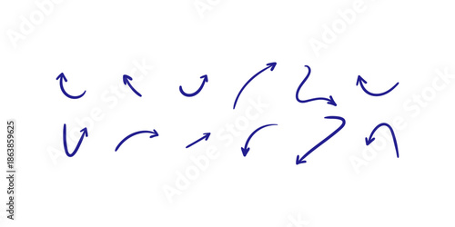 Collection of hand drawn arrows vector illustration with simple sketch style arrow designs, isolated on white background, decorative graphic element set for direction and navigation