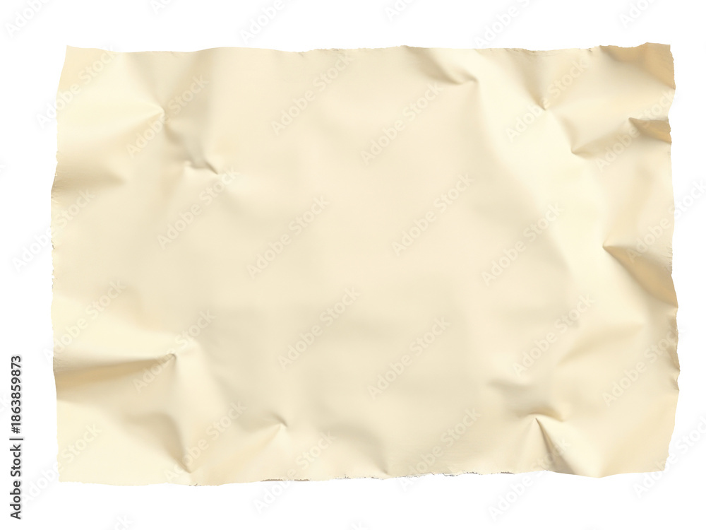 Obraz premium A piece of crumbled paper lies flat on a clean white surface, providing a simple and neutral backdrop for creative expression
