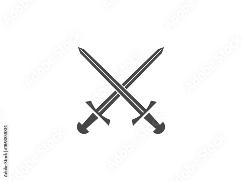 Crossed swords silhouette vector illustration featuring long sword or claymore blade flat icon for games, website, medieval war, battle, knight, combat and weapon design