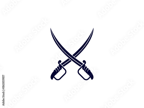 Crossed swords icon black silhouette vector flat illustration with medieval weapon design, crossed blades symbol for battle, history, knight, combat and war related themes
