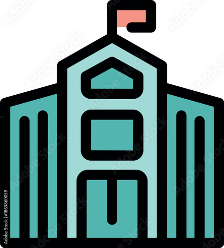 University building waving flag, representing education, learning, and academic achievement