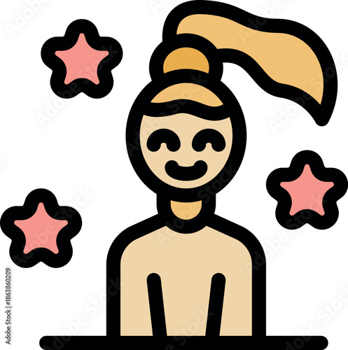 Smiling influencer surrounded by stars, representing social media marketing, happiness, and online success