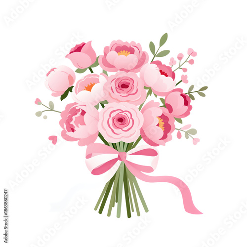 Wallpaper Mural Hand-drawn pink floral bouquet tied with a ribbon Torontodigital.ca