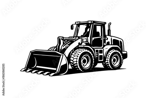 Compact wheel loader with simplified industrial design, three-quarter side view