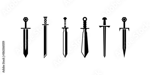 Sword icon set silhouette collection of black weapon vector illustrations for ancient medieval battle military game design and fantasy artwork concepts