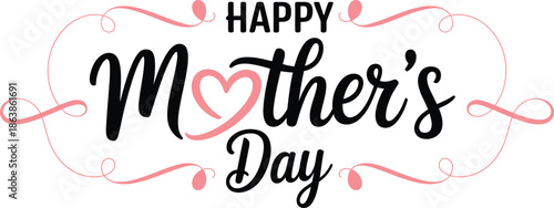 Happy Mothers Day message elegantly framed by decorative flowing pink swirly lines