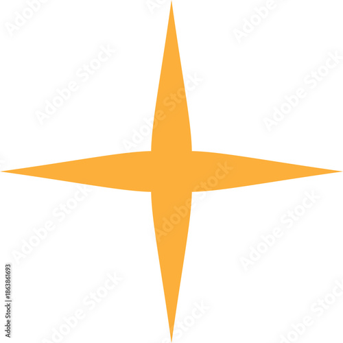 A bold orange four pointed star shape stands out clearly against a crisp white background