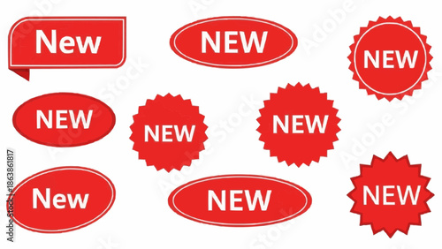 Red new stickers and labels for advertising and promotions