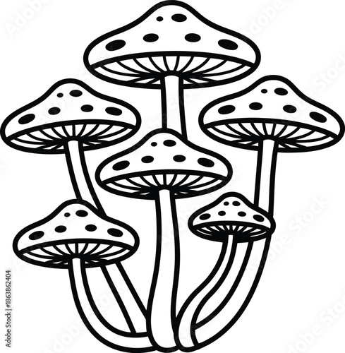 Black and white mushroom silhouette illustration vector set white background