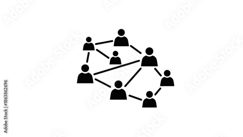 Social network connection icon with people silhouettes and lines.