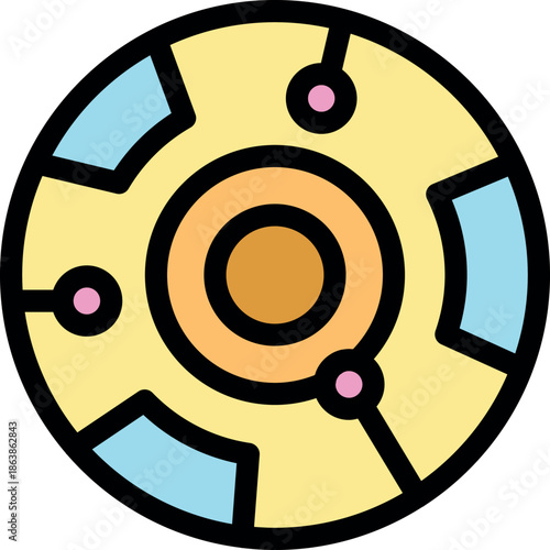 Futuristic circular device with intricate circuitry and glowing nodes, suggesting advanced technology and innovation