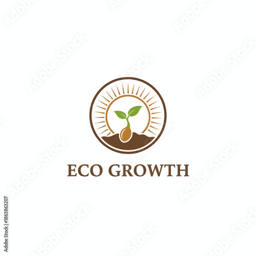 Eco Growth Sprouting Seed and Sun Concept Logo