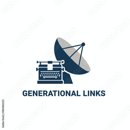 Generational Links Retro Typewriter and Satellite Technology Logo