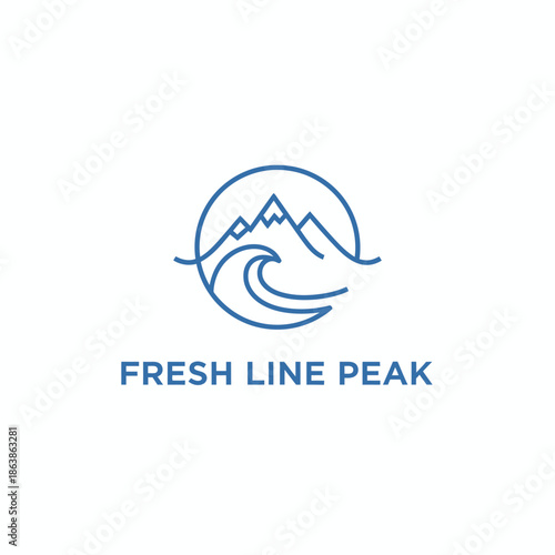 Fresh Line Peak Nature Mountain and Wave Logo