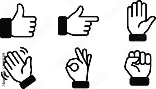 Hand gestures icons for communication and feedback