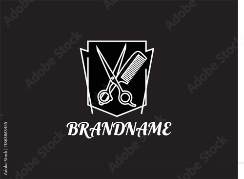 Barber Logo with Scissors and Comb.