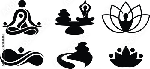 Serene yoga and meditation symbols in soothing blue green hues