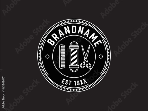Barber Logo with Scissors and Razor.