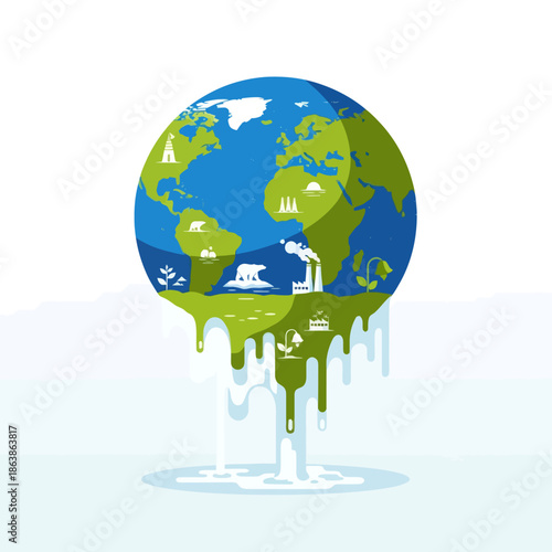 Melting Earth Planet - Climate Change, Global Warming, Pollution, Environmental Issues