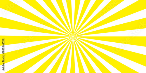 An abstract summer sunburst background featuring bright yellow and orange sun rays in a radial sunshine design to illustrate a hot sunny sunrise or starburst beam