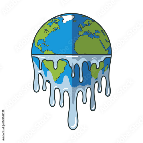 Melting Earth Globe Illustration - Global Warming and Climate Change Concept