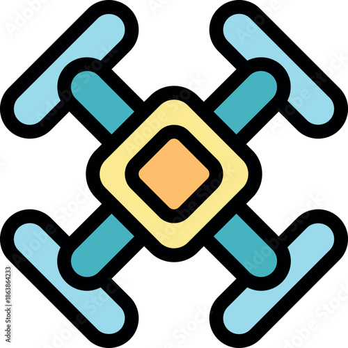 Small drone flying and delivering package, using modern technology, quadcopter, unmanned aerial vehicle