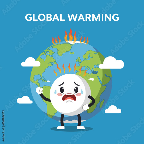 Sad Earth Character Suffering From Global Warming And Heat